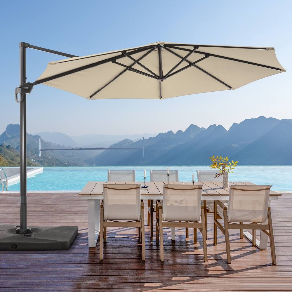 LIVOOSUN 11Ft Patio Cantilever Umbrella,Hanging Canopy Umbrella w/Base