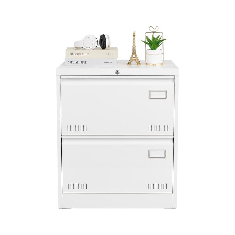 Anmytek White 2 Drawer Locking File Cabinet with File Bars Home Office Storage Metal