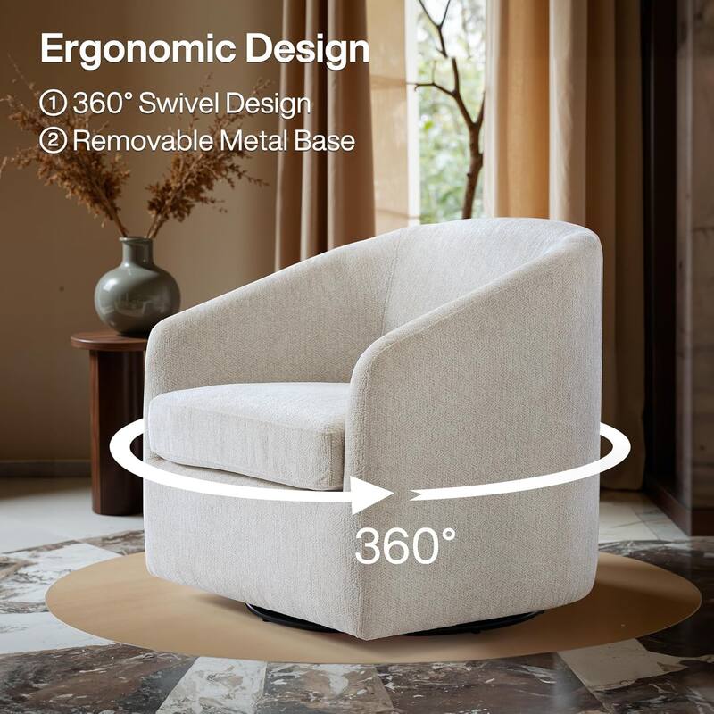 Swivel Accent Chair, Upholstered Fabric Barrel Chair for Living Room