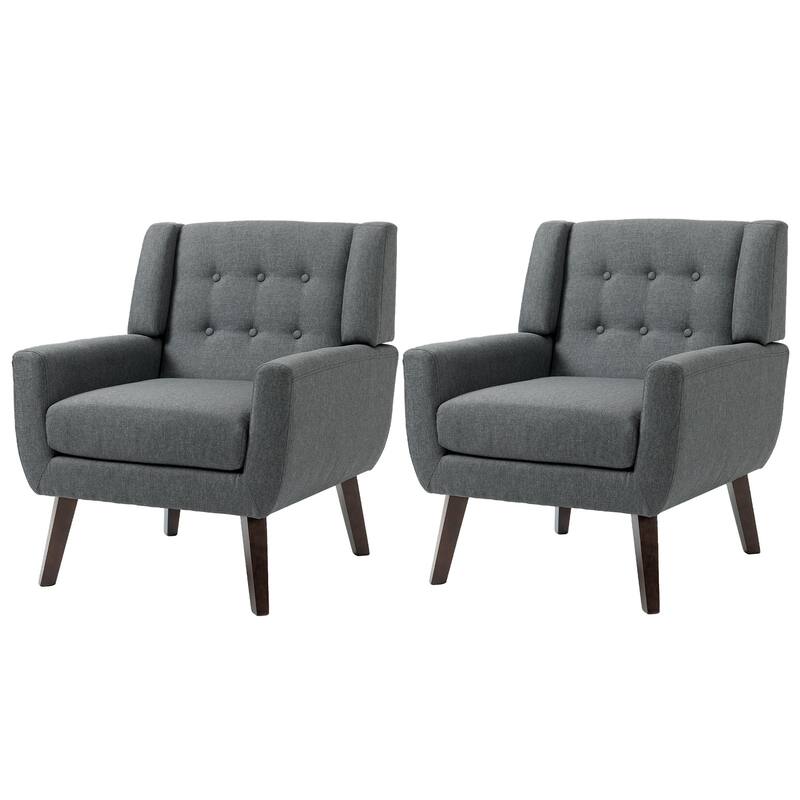 2 Set Modern Tufted Linen Upholstered Accent Chair Faux Leather Armchair