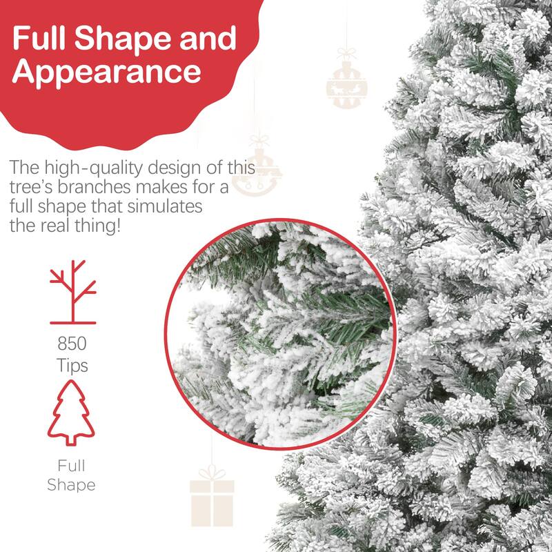 6ft Premium Snow Flocked Artificial Christmas Tree w/ 850 Branch Tips