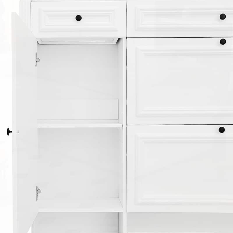 Hall Tree with Integrated Shoe Cabinet and Mirrored Cabinet Door