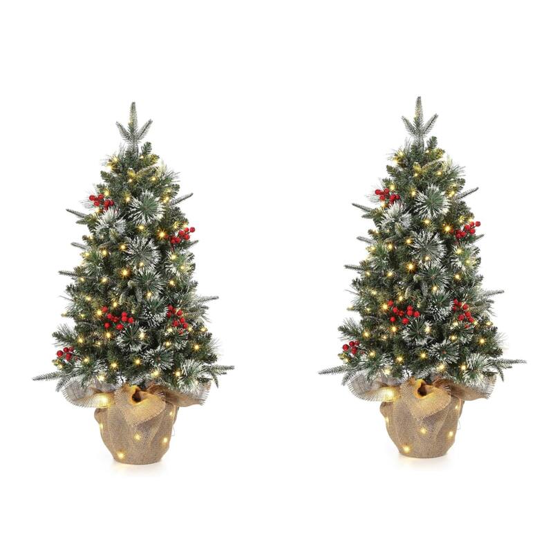 3FT Pre-Lit Artificial Christmas Xmas Tree with 78 LED Lights, Potted Base - Green 2 pcs