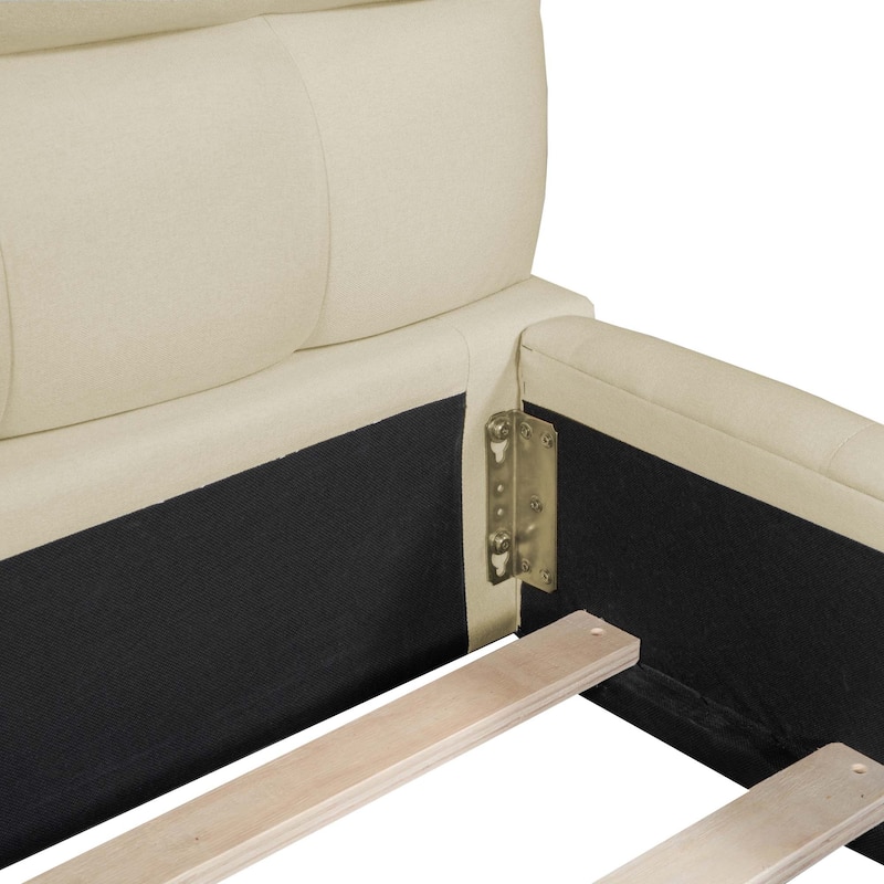 Queen Size Soid Wood Platform Bed with Thick Fabric