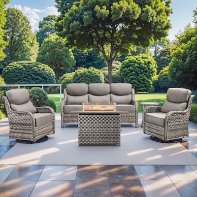 Pocassy 5 Pieces Outdoor 6 Inch Sofa Swivel Chair Table with Fire Table