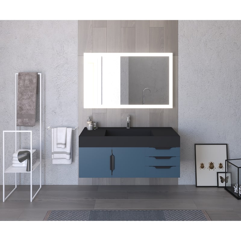 Amazon 48" Wall Mounted Bathroom Vanity Set w/ Black Top