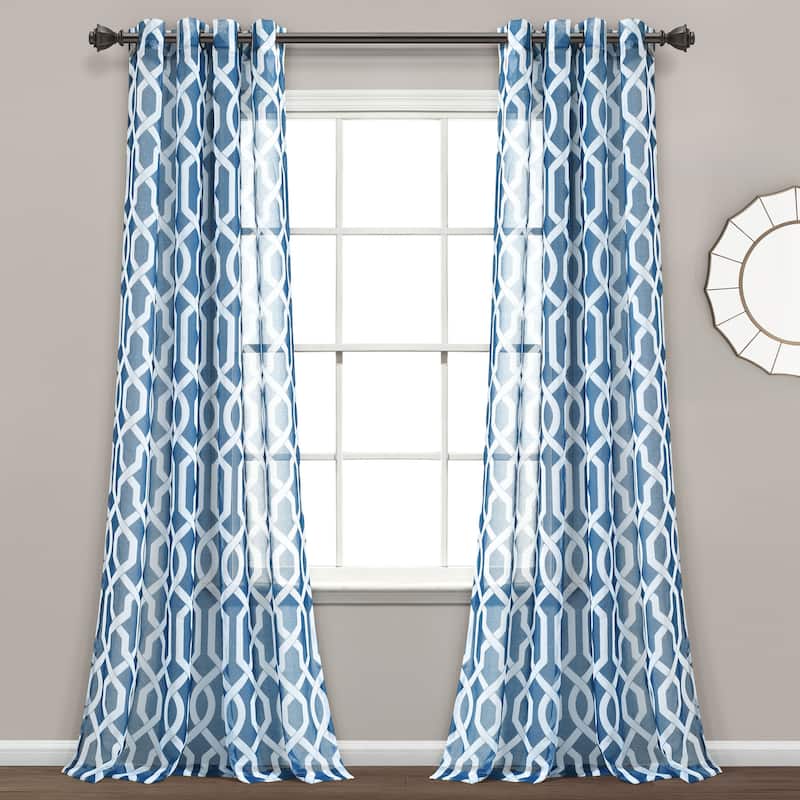 Lush Decor Edward Trellis Sheer Window Curtain Panel Pair - 84" x 52" - Navy