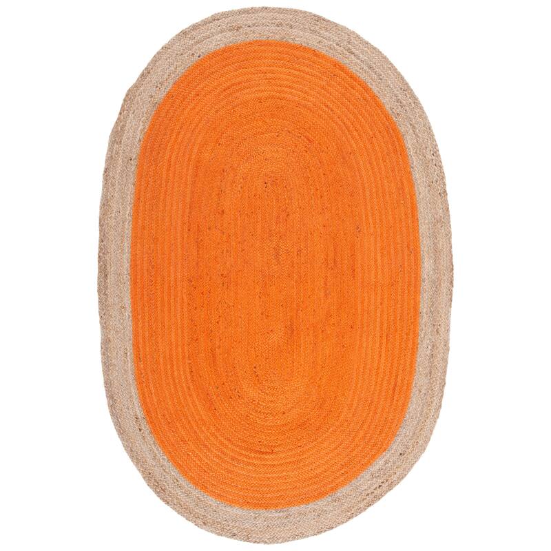 SAFAVIEH Handmade Natural Fiber Charlyne Bordered Round Jute Rug - 3' x 5' Oval - Orange/Natural