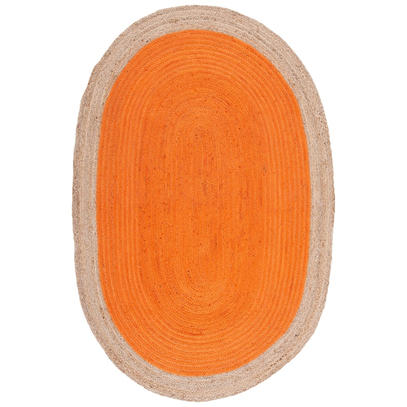 SAFAVIEH Handmade Natural Fiber Jolette Bordered Round Jute Rug - 3' x 5' Oval - Orange/Natural