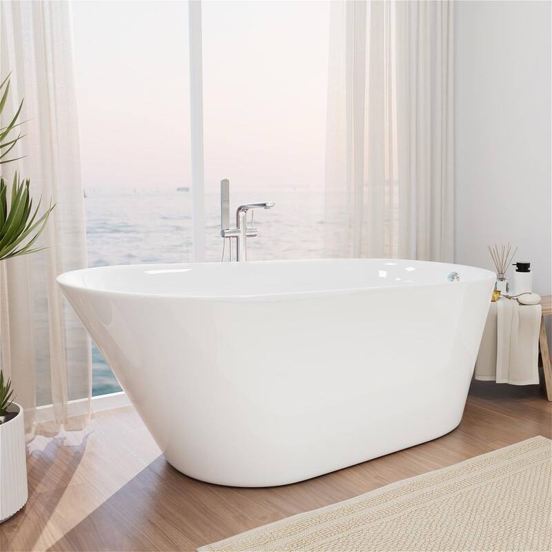 Freestanding Slipper Soaking Acrylic Bathtub with Chrome Drain and Pearl-Shape Overflow
