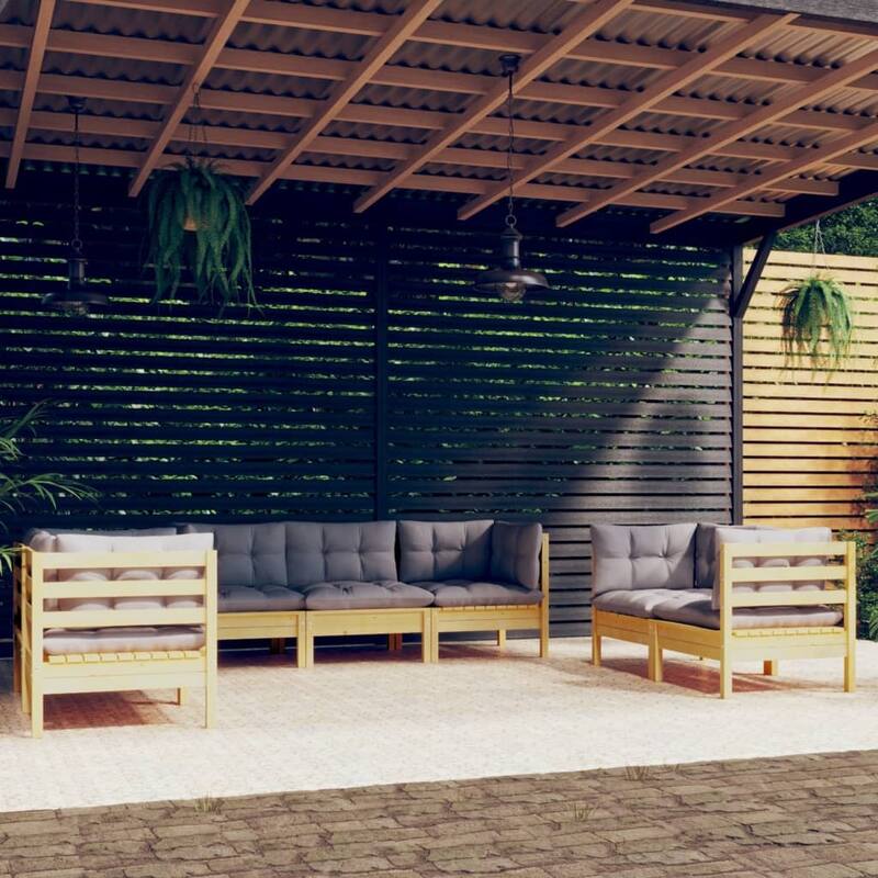 vidaXL Solid Pinewood Patio Lounge Set 7 Piece with Cushions Multi Colors - 25" x 25" x 24.6"