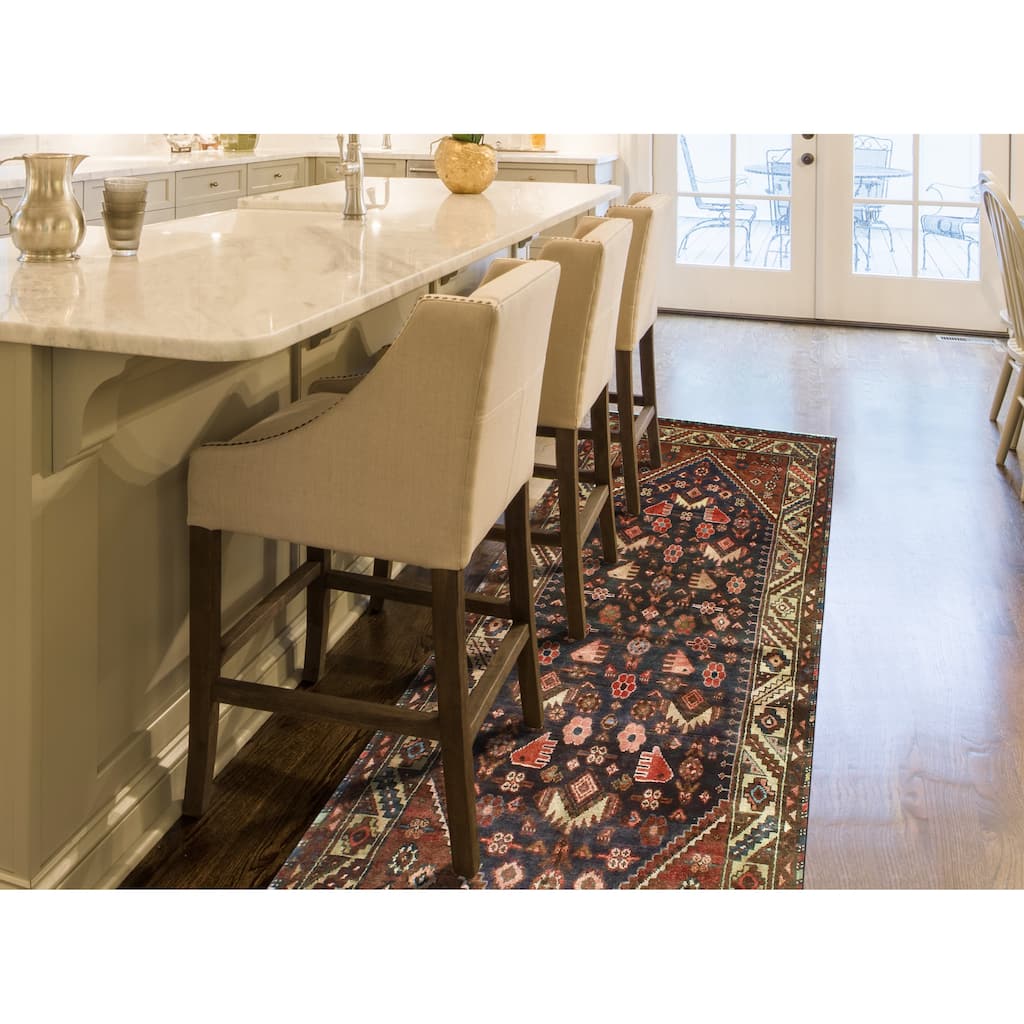 Fine Vintage Distressed Sara Charcoal/Beige Runner - 3'4" x 7'10"