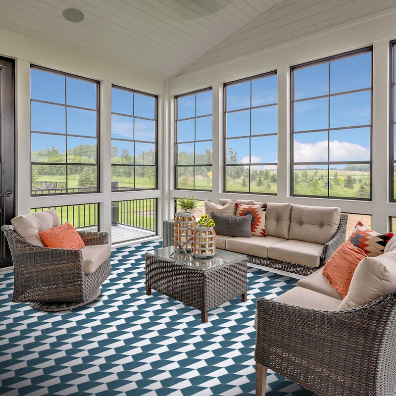 Azur Handmade Cement Tile, 8''x9'', White-Blue