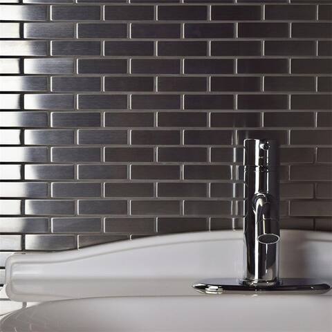 Merola Tile Meta Subway 10.5" x 12.25" Stainless Steel Metal Over Ceramic Mosaic Tile