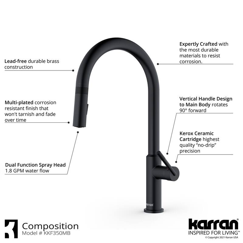 Karran QT-812 Top Mount 33 in. Large Single Bowl Quartz Kitchen Sink in Black With Kitchen Faucet in Matte Black