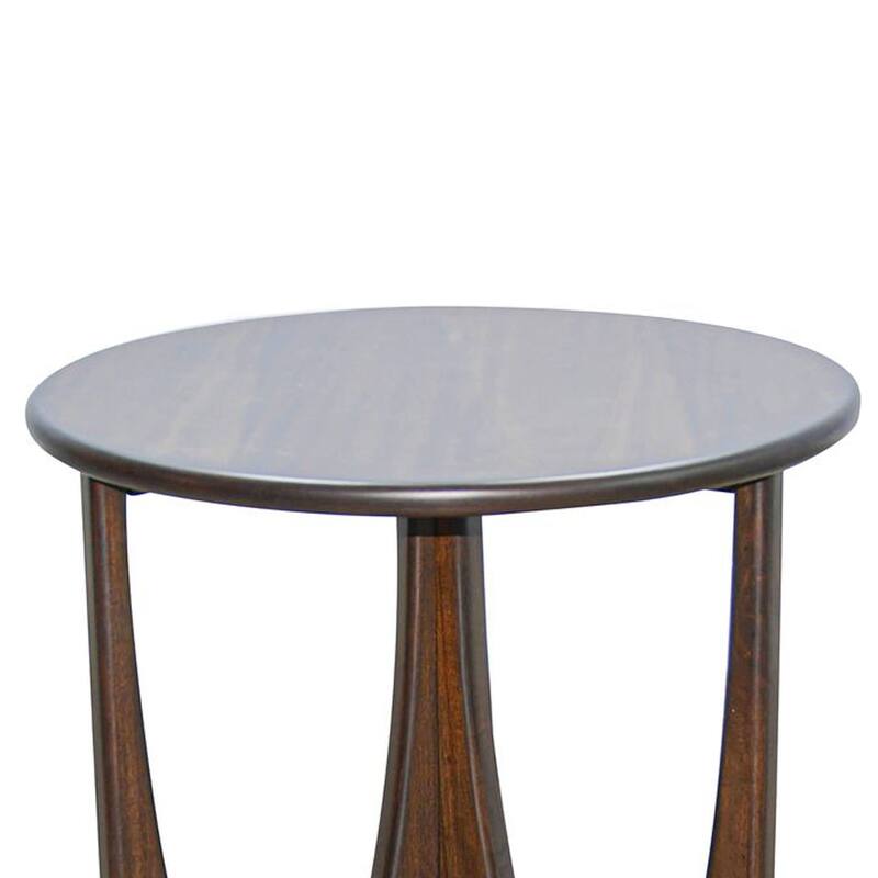 Natra Side End Table, 26 Inch Round, Cutout Base, Dark Brown Solid Wood