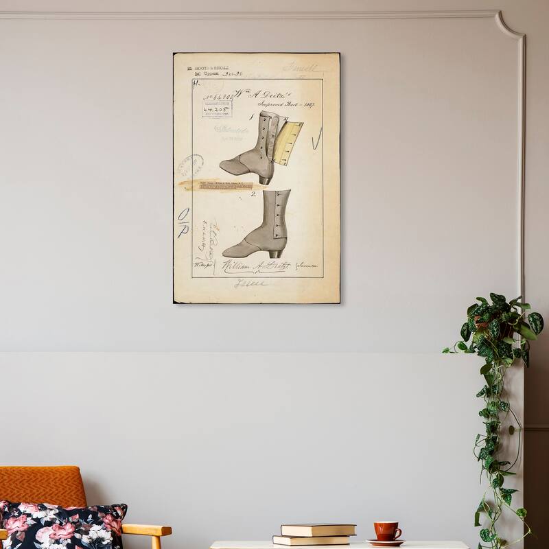 Wynwood Studio Canvas Fashion and Glam Improved Boot White and Cream White Modern & Contemporary Wall Art Canvas Print - 30 x 20