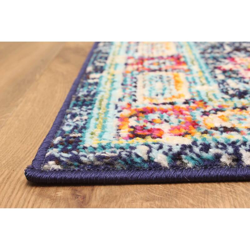 ECARPETGALLERY Machine Made Lotus Navy Area Rug