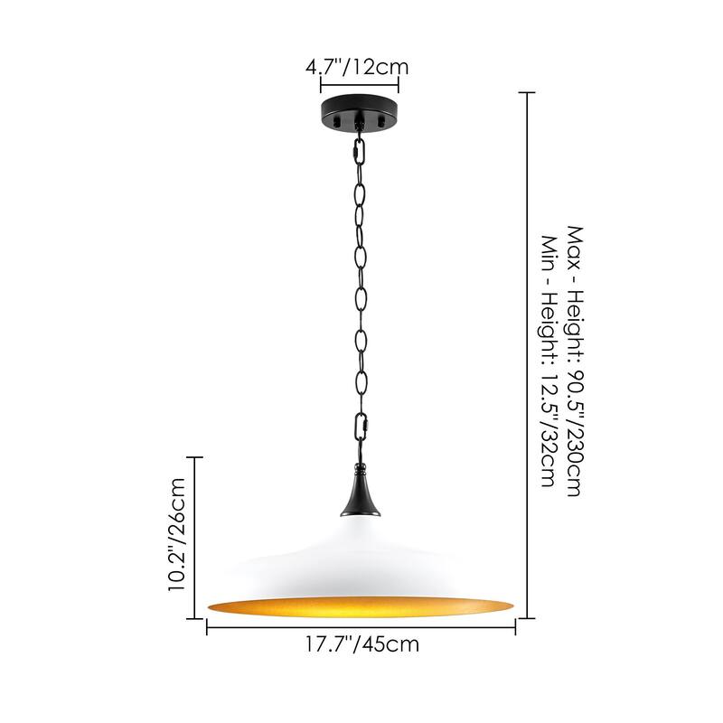 1-Light Modern White and Gold Dome Pot Lid Pendant Light - 17.72 in. W x 10.24 in. H