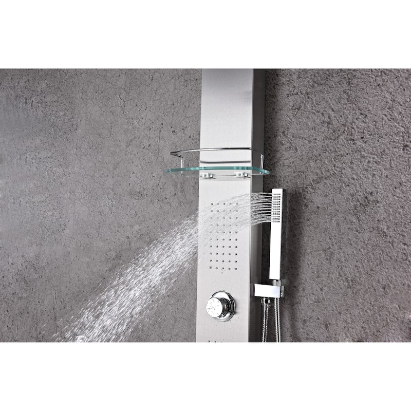 ANZZI Coastal Full Body Shower Panel with Heavy Rain Shower in Brushed Steel