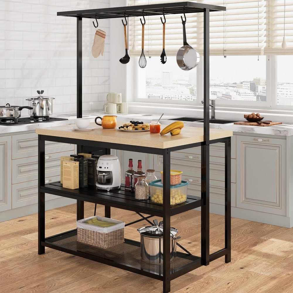 47" Kitchen Island Table Microwave Stand Oven Shelf with Storage - 47"D x 28"W x 72"H