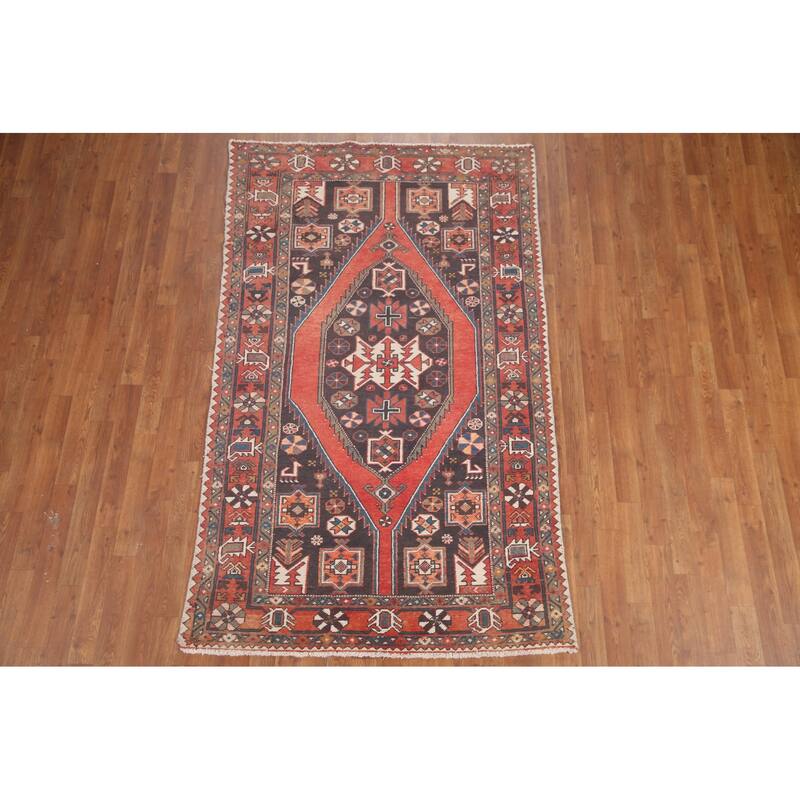 Hand Knotted Oriental 100% Wool Carpet Traditional Tribal Greys & Charcoal Hamedan Area Rug - 7' 1'' X 4' 2''