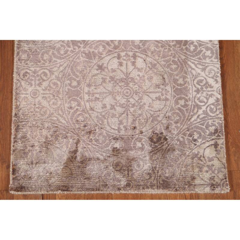 Beige Geometric Modern Oriental Accent Rug Handmade Wool Carpet - 2'1"x 3'9"
