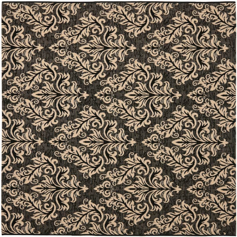 SAFAVIEH Courtyard Moshka Indoor/ Outdoor Waterproof Patio Backyard Rug - 6'7" Square - Black/Creme