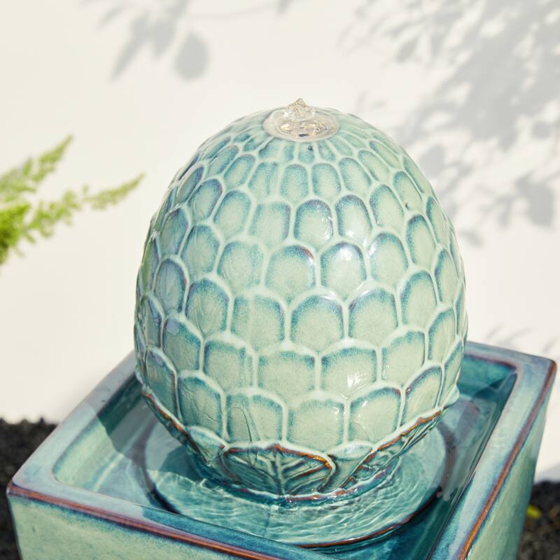 Demta Floating Pedestal Sphere Polyresin LED Garden Fountain with Pebbles by Havenside Home