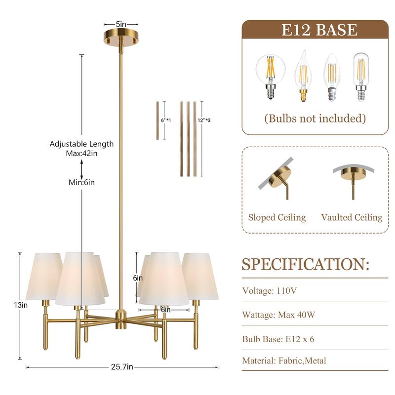Farmhouse Wheel Chandelier Mid-century Pendant Fixture with Fabric Shades for Interior Lighting