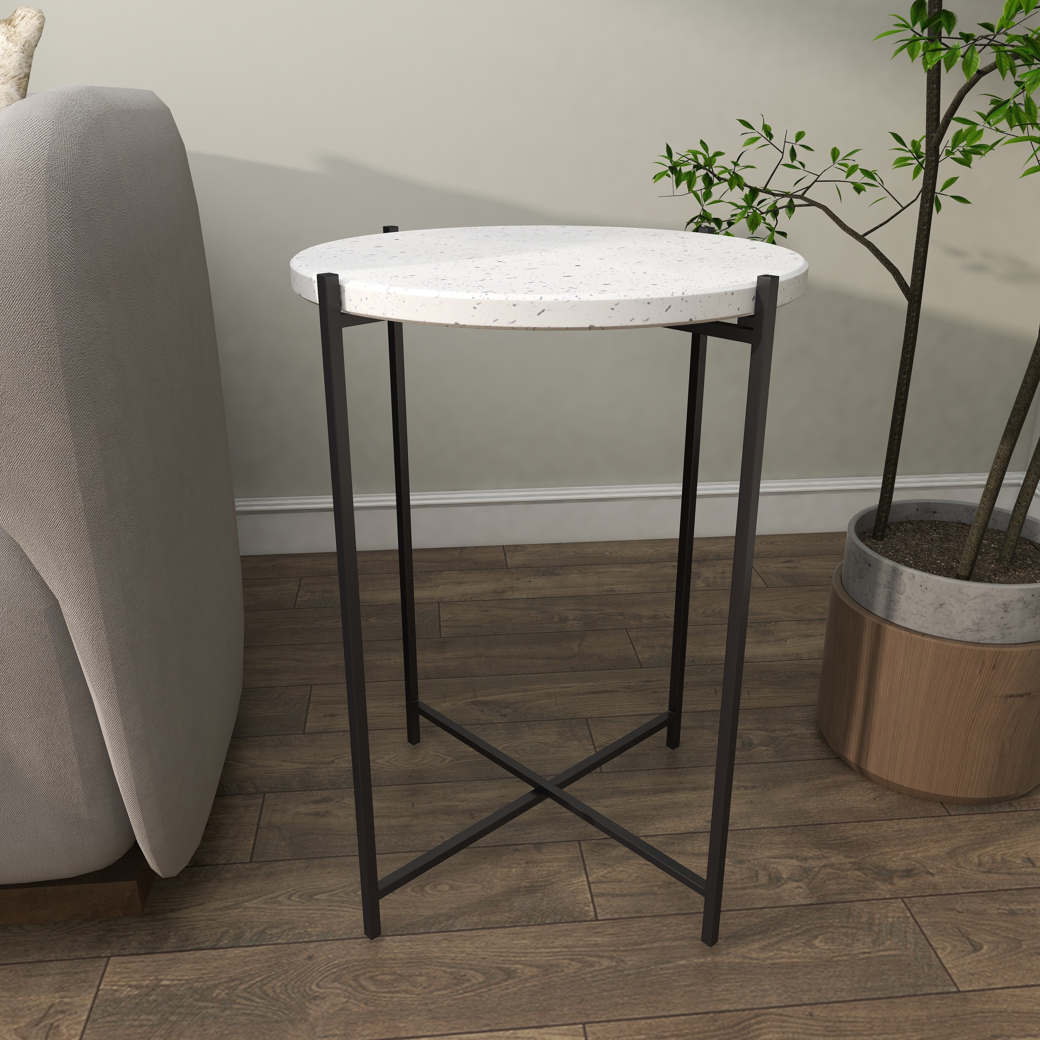 Black Terrazzo Contemporary Accent Table 24 x 18 x 18 - 18 x 18 x 24Round