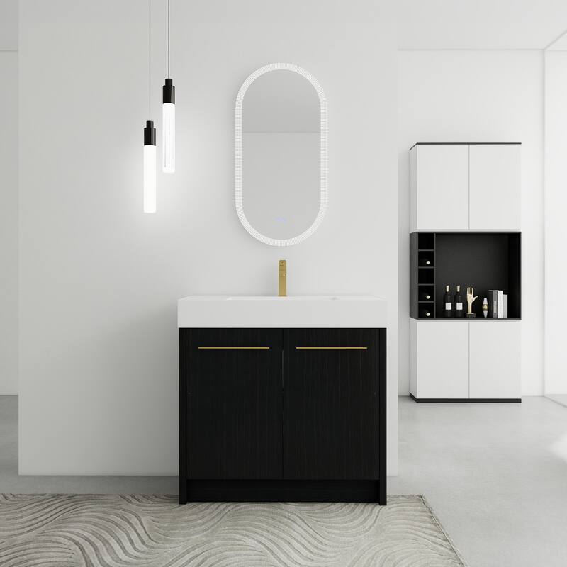 35-Inch Bathroom Vanity with Soft-Close Hinges, Durable Resin Sink, and Ample Storage - 35.4in L - Black Chestnut