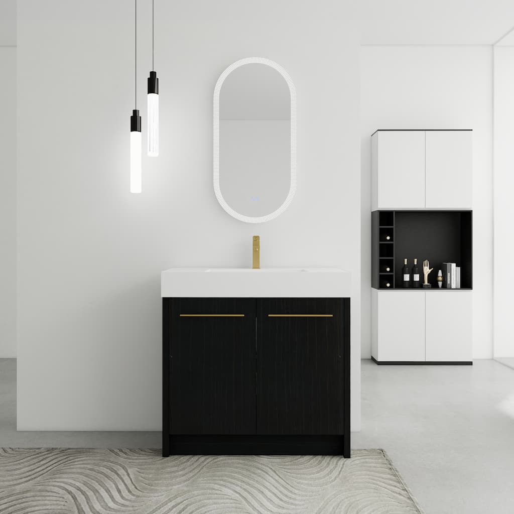 35-Inch Bathroom Vanity with Soft-Close Hinges, Durable Resin Sink, and Ample Storage - 35.4in L