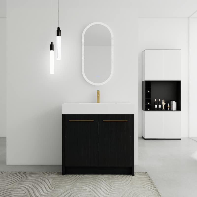 36 Inch Freestanding Bathroom Vanity with Resin Sink, With Soft Closing Door, KD-Package - Black
