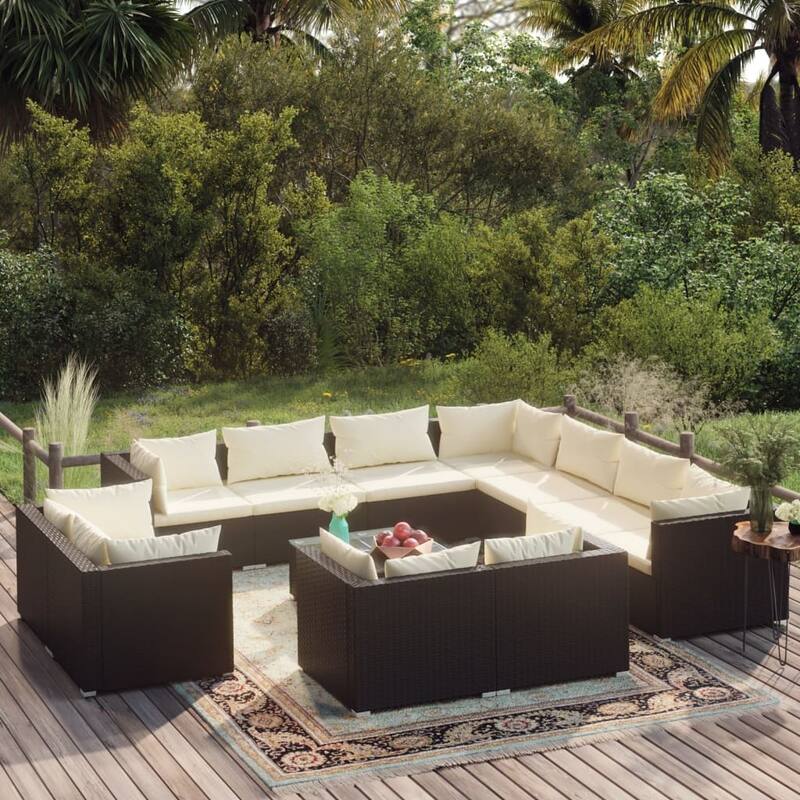 vidaXL Patio Lounge Set Outdoor Sectional Sofa Set Table Garden Poly Rattan