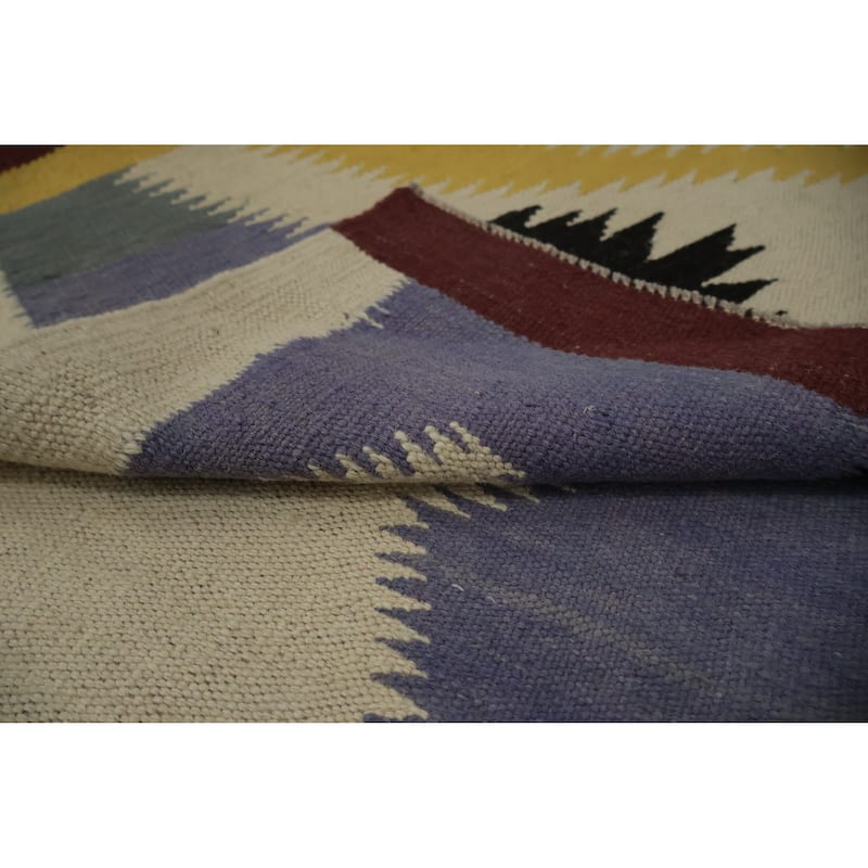 Hand Woven Oriental 100% Wool Carpet Southwestern Tribal Beige & Ivories Kilim Area Rug - 11' 4'' X 4' 9''