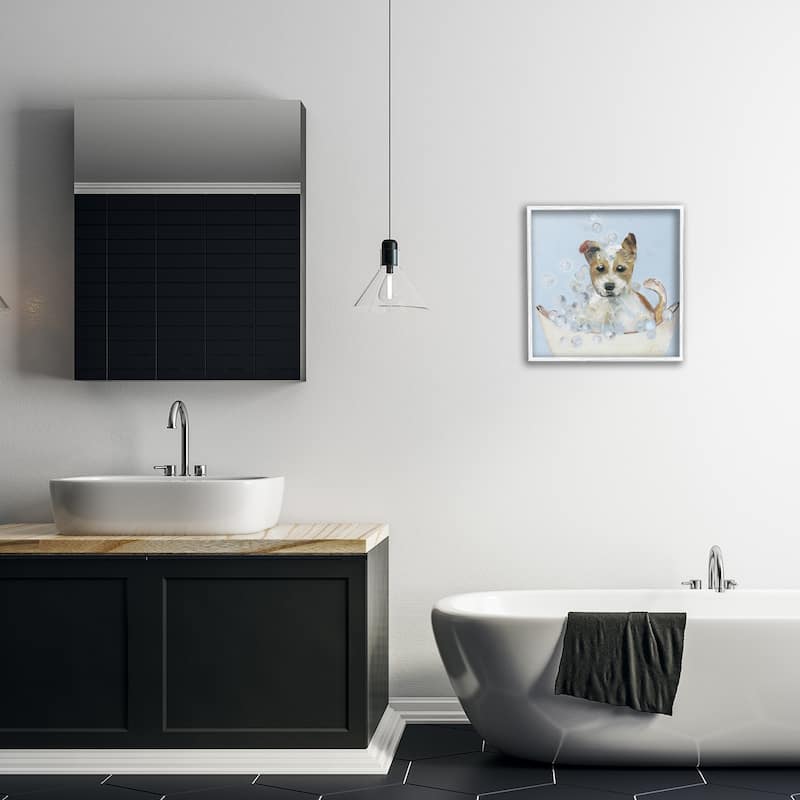 Stupell Fun Bubbles Puppy Bath Framed Giclee Art Design By Sally Swatland