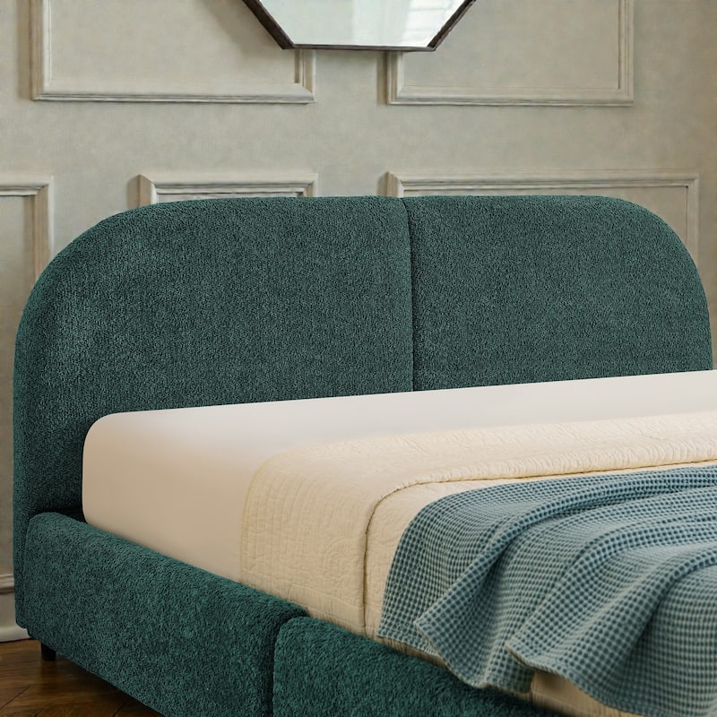 Upholstered Bed Frame with Tall Curved Headboard and Storage Drawers, Modern Minimalist Platform Bed No Box Spring