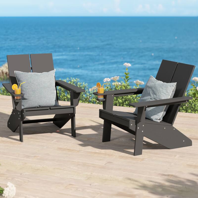 Coastin Modern Poly Adirondack Chair (Set of 2), Black