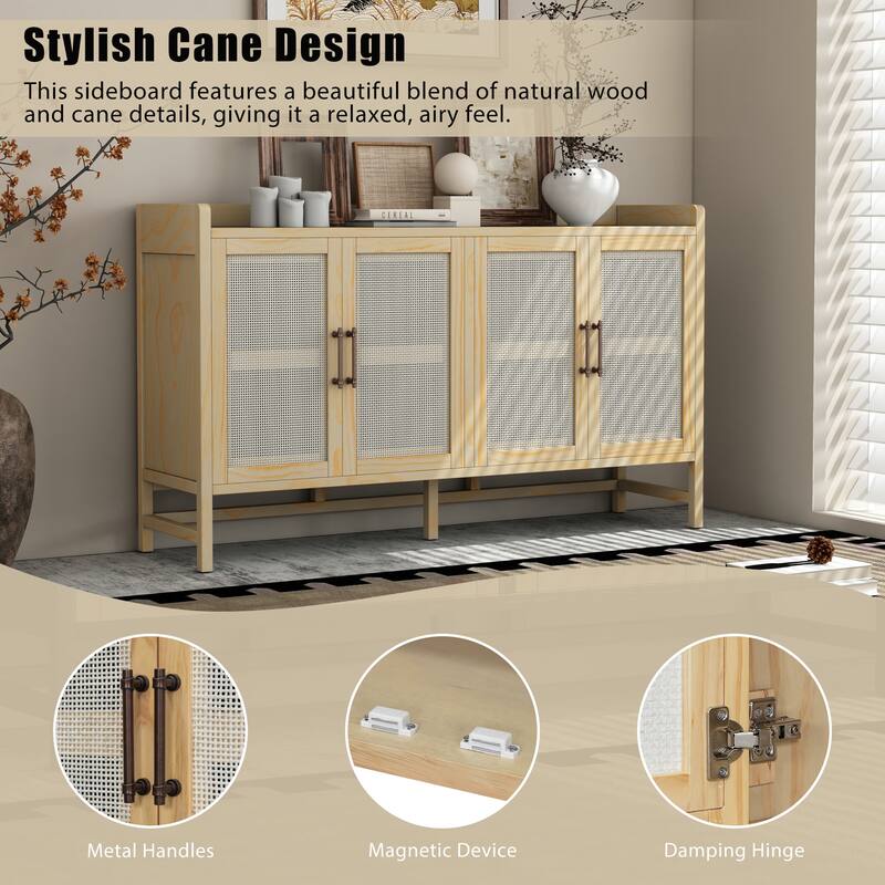 Rattan Cabinet Doors Sideboard Buffet Storage Cabinet Console Table - Natural