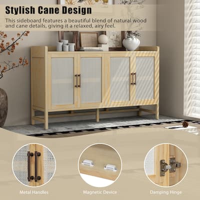 Rattan Cabinet Doors Sideboard Buffet Storage Cabinet Console Table