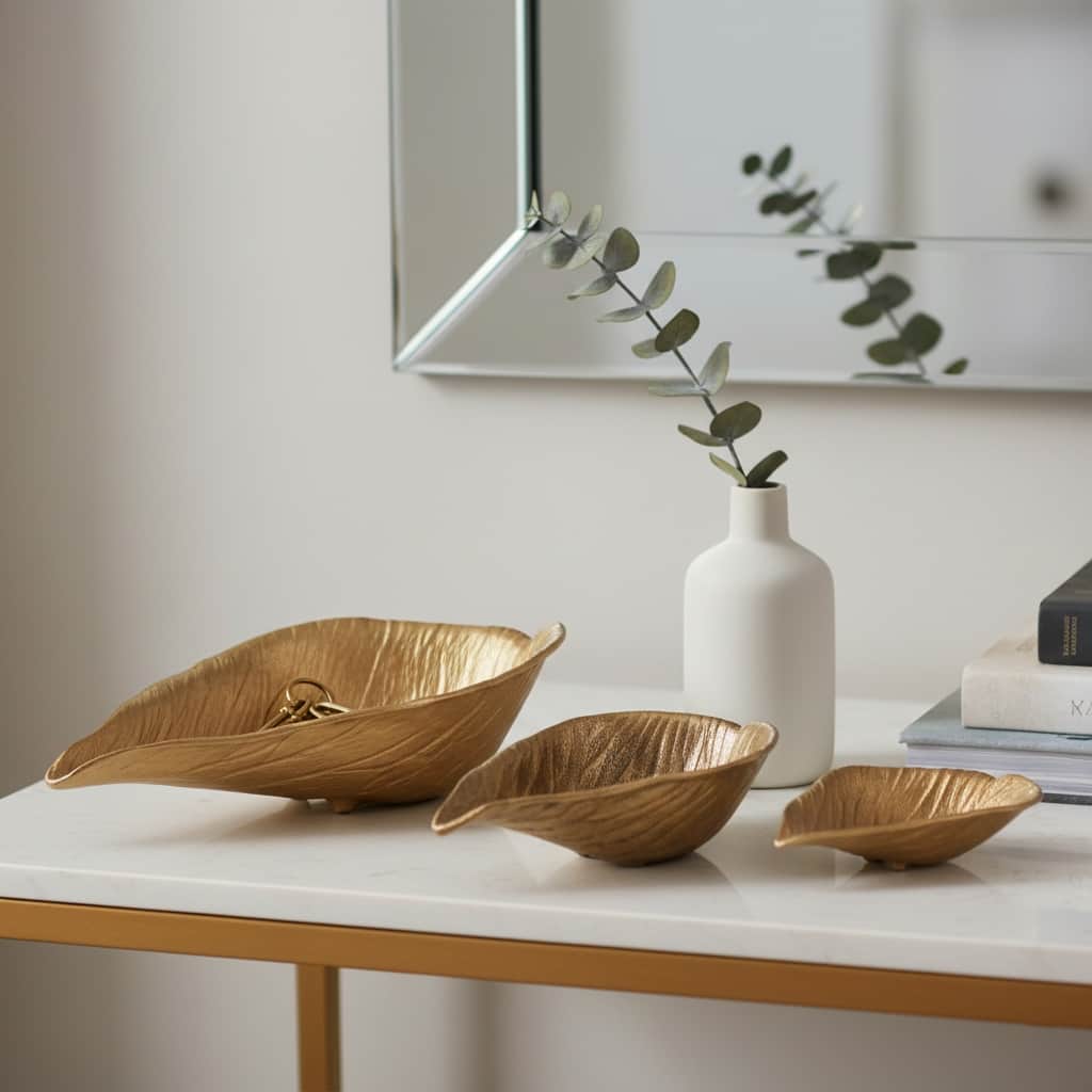 Decorative Metal Textured Leaf Bowl - Set of 3, 18", 15", 12", Gold - 18.0"