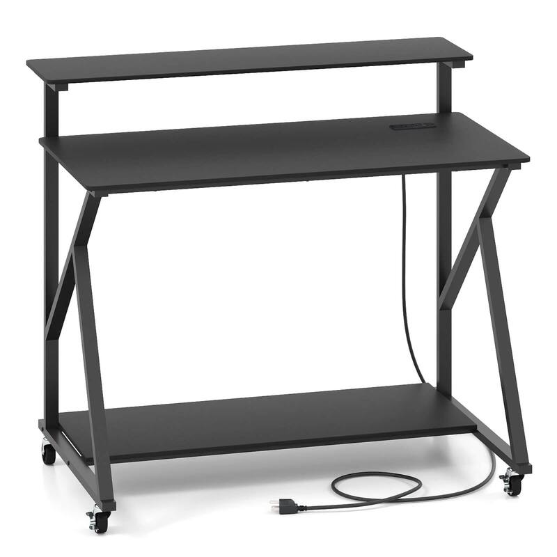 Costway Rolling Computer Desk with Charging Station Monitor Stand
