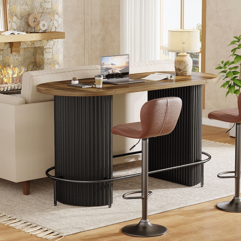 Modern Industrial Bar Table with Metal Footrest