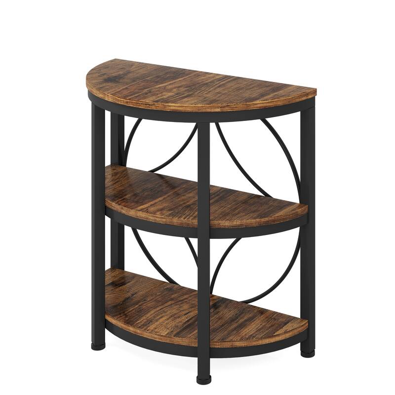 23.62"Industrial 3-Tier Half Moon End Table - Side Table with Storage Shelves - Space-Saving Semi-Circle Accent Table