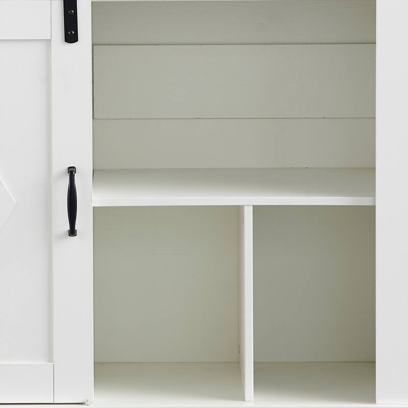 Coffee Bar Cabinet with Sliding Barn Door, Buffet Cabinet with Storage Shelves, Kitchen Sideboard with 2 Drawers