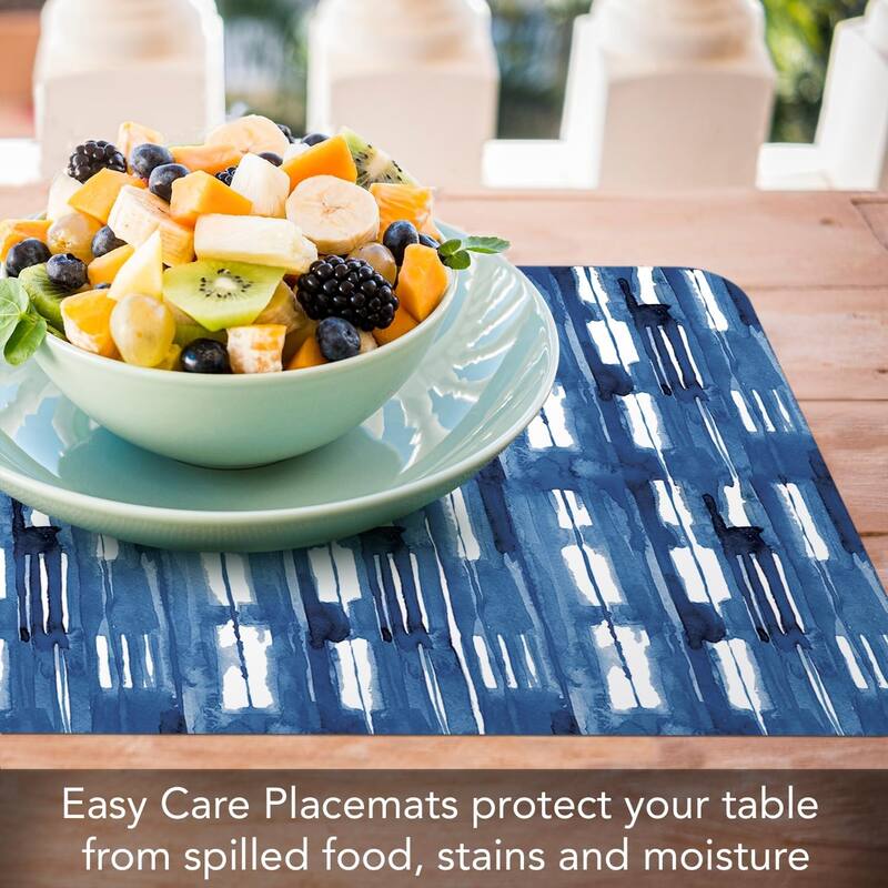 Shibori Blues 4 Pack Reversible Easy Care Flexible Plastic Placemats Made in The USA BPA Free Easily Wipes Clean