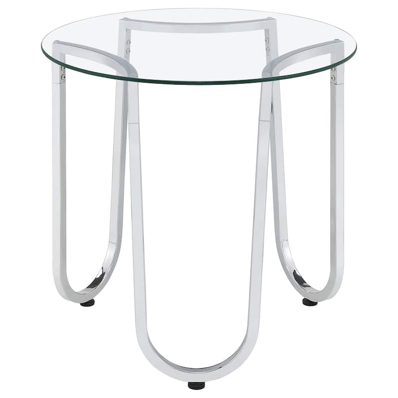 Beller Round Tempered Glass Top End Side Table Chrome