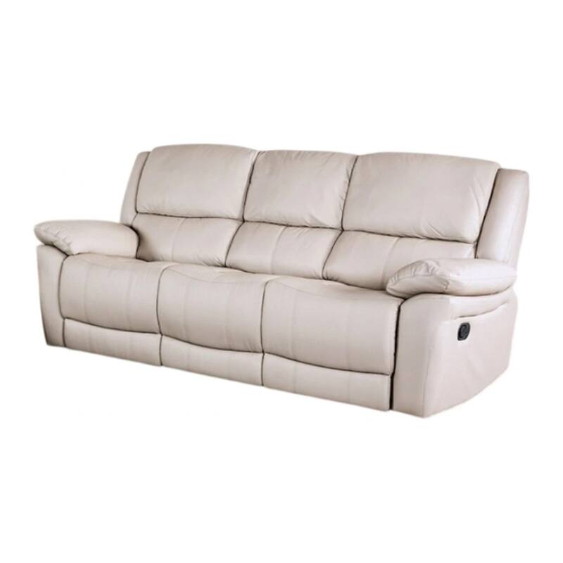 Larus Sofa, Manual Reclining Mechanism, Off White Faux Leather, 82 Inch