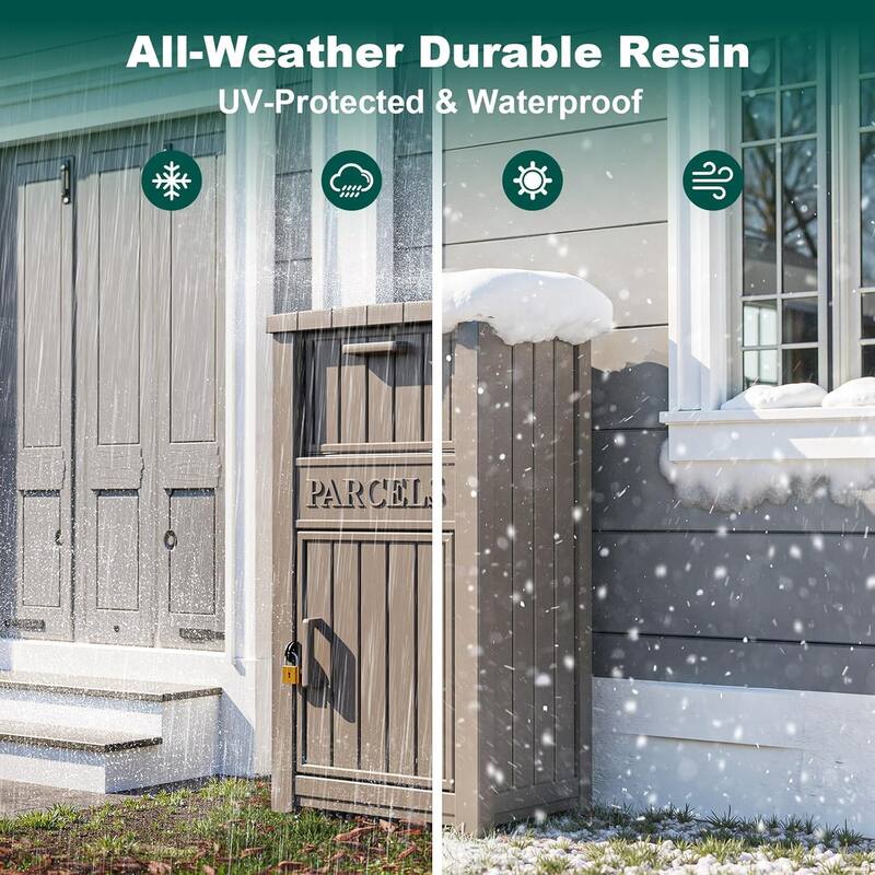 Package Delivery Box Outdoor, Resin Storage Box with Lockable Lid, Secure Contactless Parcel Drop Box for Porch, Garden
